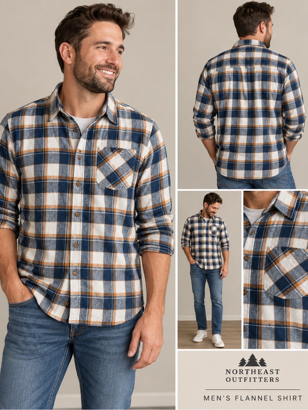 Northeast Outfitters Men’s Medium Plaid Flannel Button Down Shirt Blue Orange